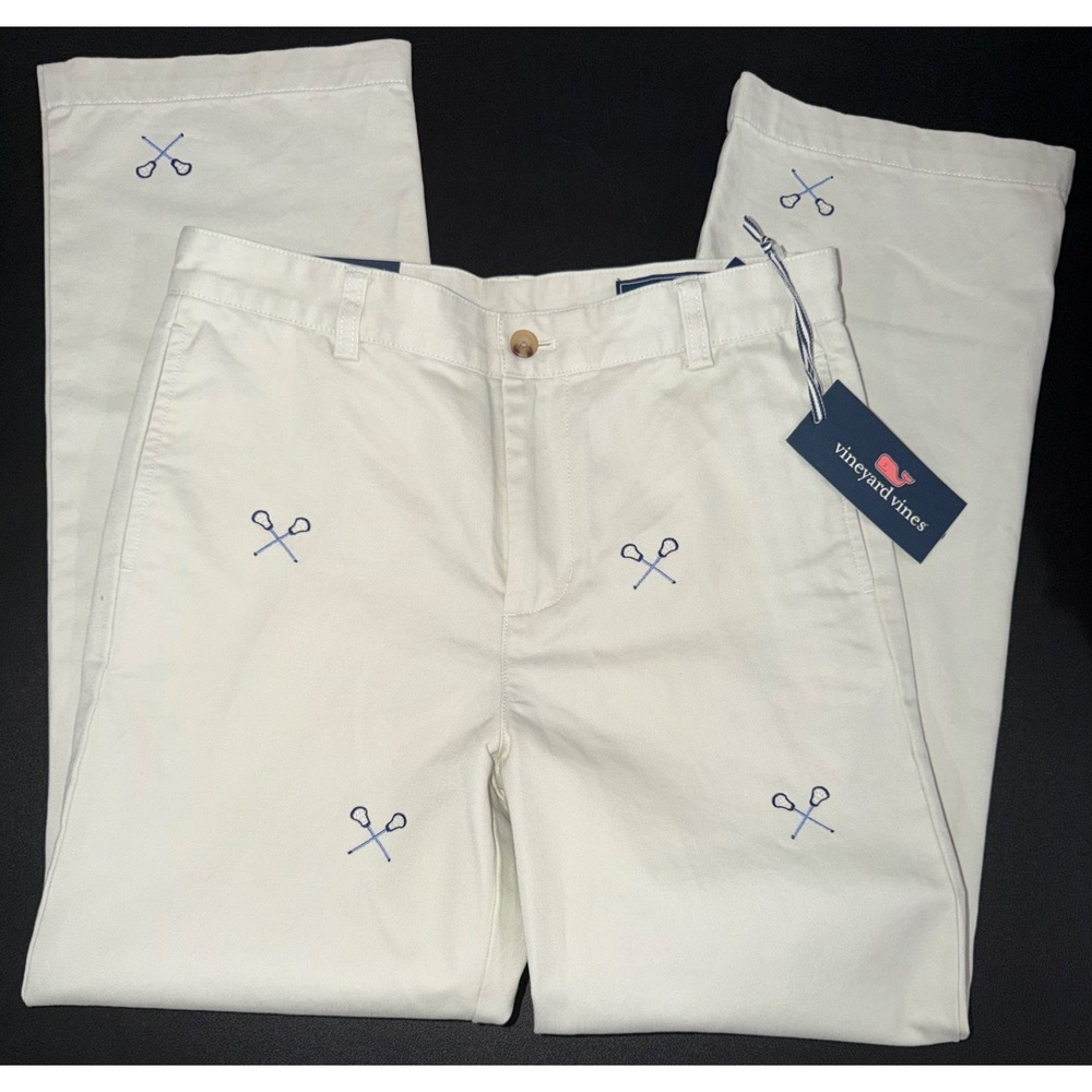 Vineyard Vines Club Pants Boys Size 16 Beige Lacrosse Casual Lax Embroidered Kid